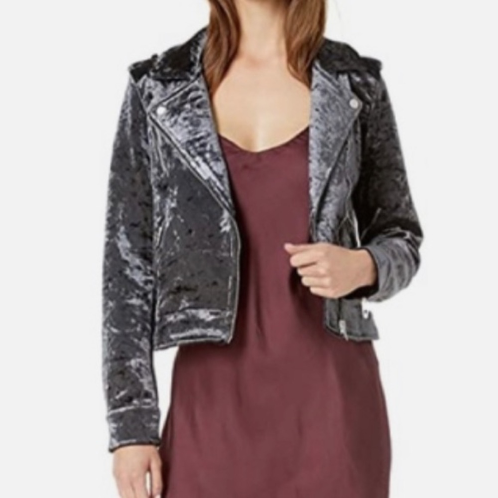 BLANK NYC Women's Size Large Moto Jacket. Crushed   Velvet Grey Graphite